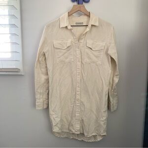 Outerknown XS Utility Shirt Long Sleeve Button Up Tunic Shirt Cream Ivory